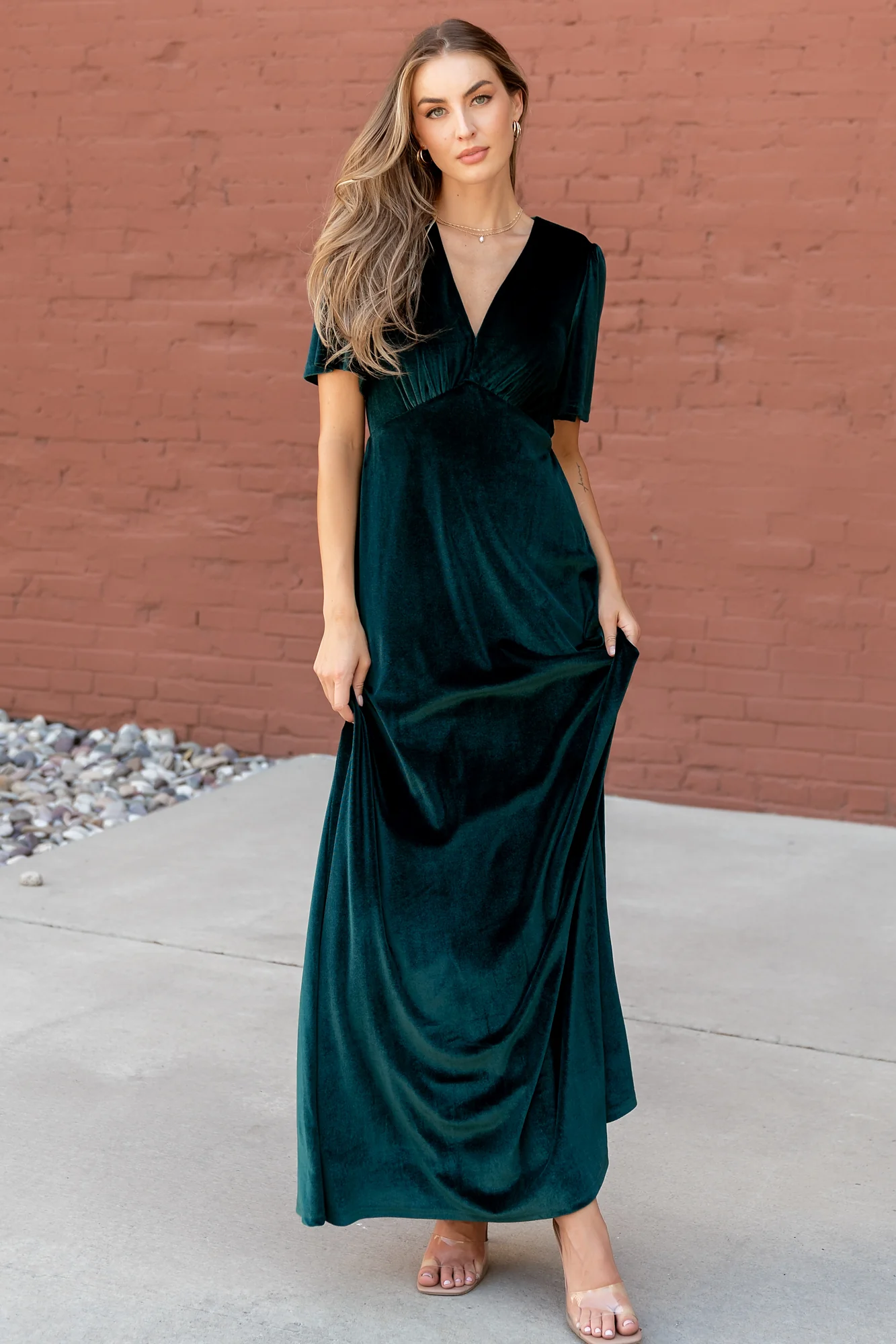 Vivian Velvet Maxi Dress — Emerald V-Neck Gown 3 Vivian Velvet Maxi Dress — Emerald V-Neck Gown