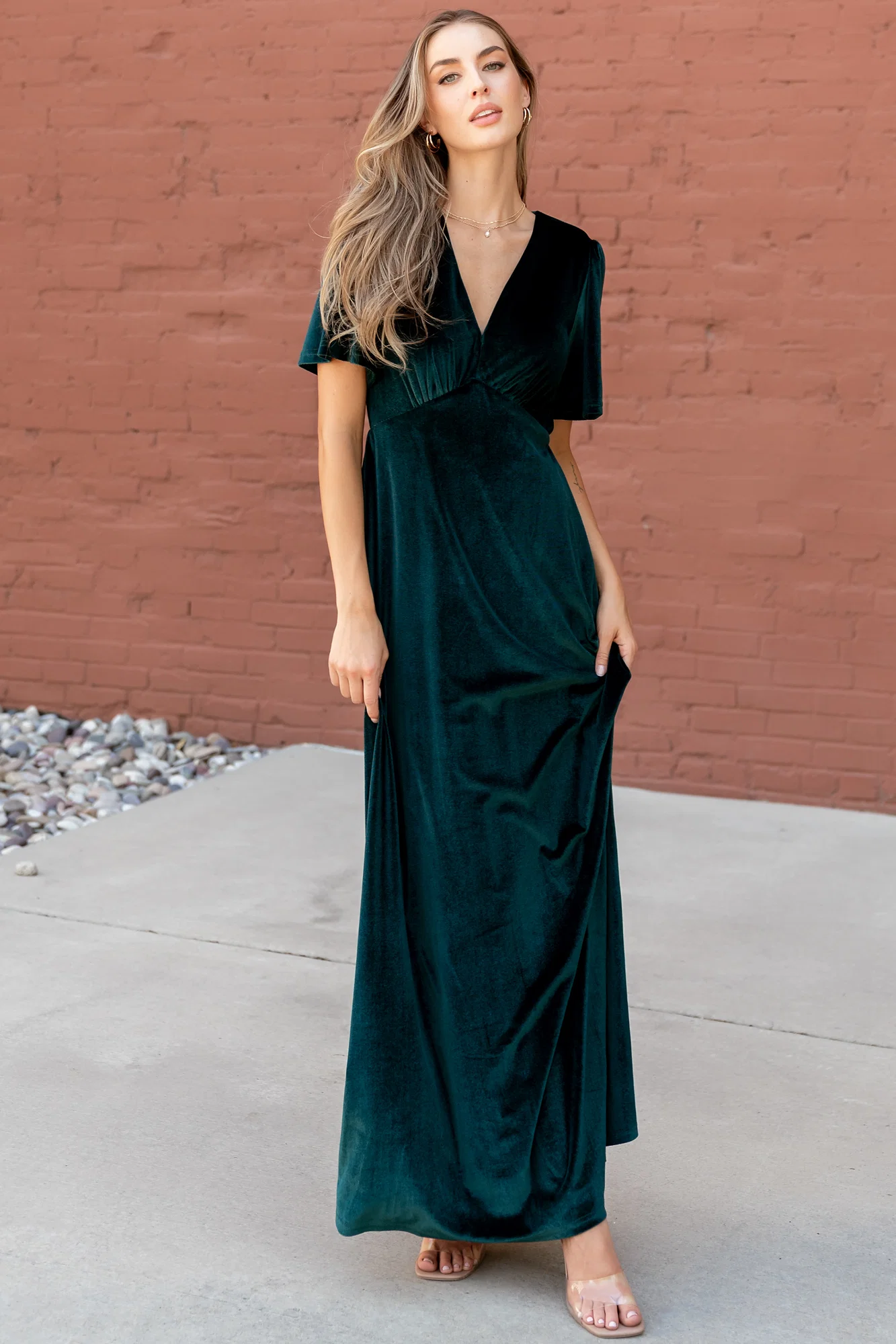 Vivian Velvet Maxi Dress — Emerald V-Neck Gown 4 Vivian Velvet Maxi Dress — Emerald V-Neck Gown