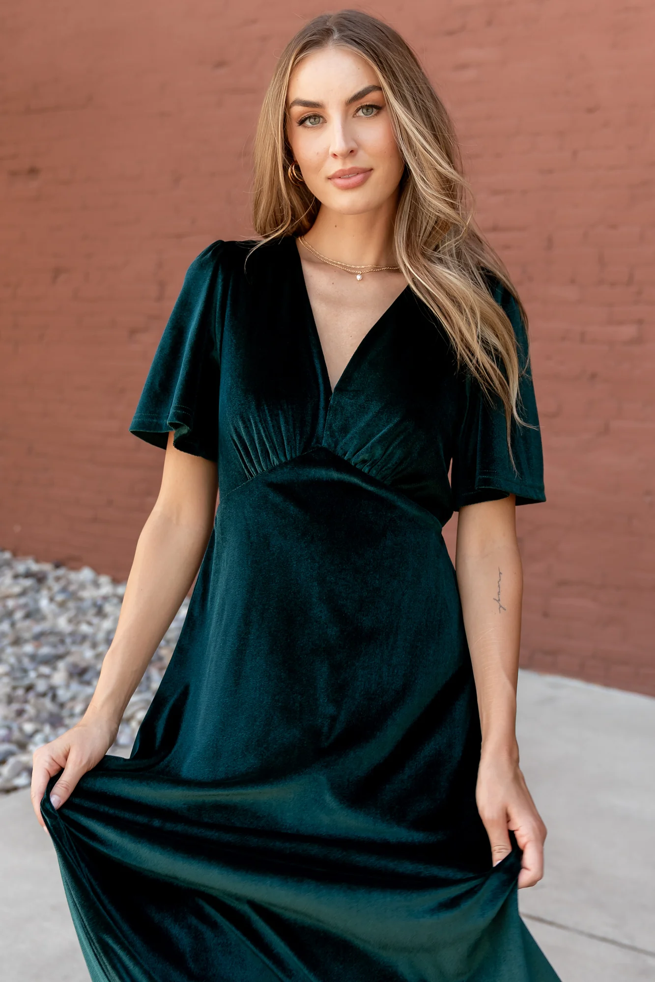 Vivian Velvet Maxi Dress — Emerald V-Neck Gown 5 Vivian Velvet Maxi Dress — Emerald V-Neck Gown