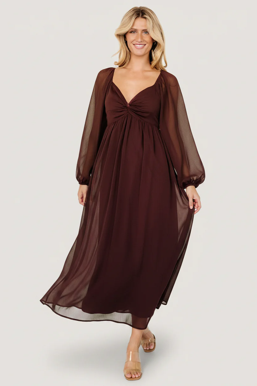 Dione Midi Dress Mahogany Georgette Sweetheart
