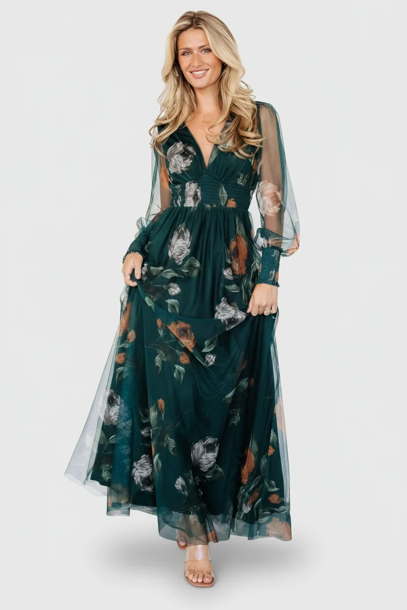 Layla Tulle Maxi Dress - Deep Topaz Floral