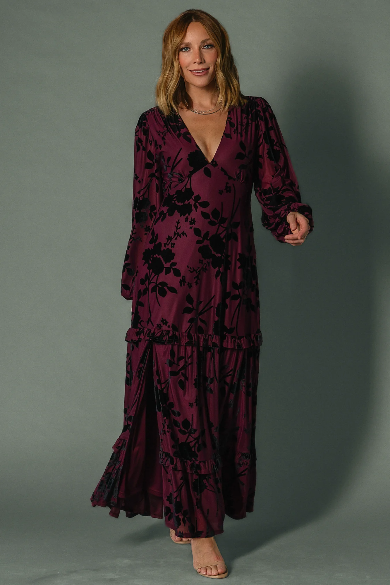 Liana Velvet Embossed Maxi Dress — Mulberry