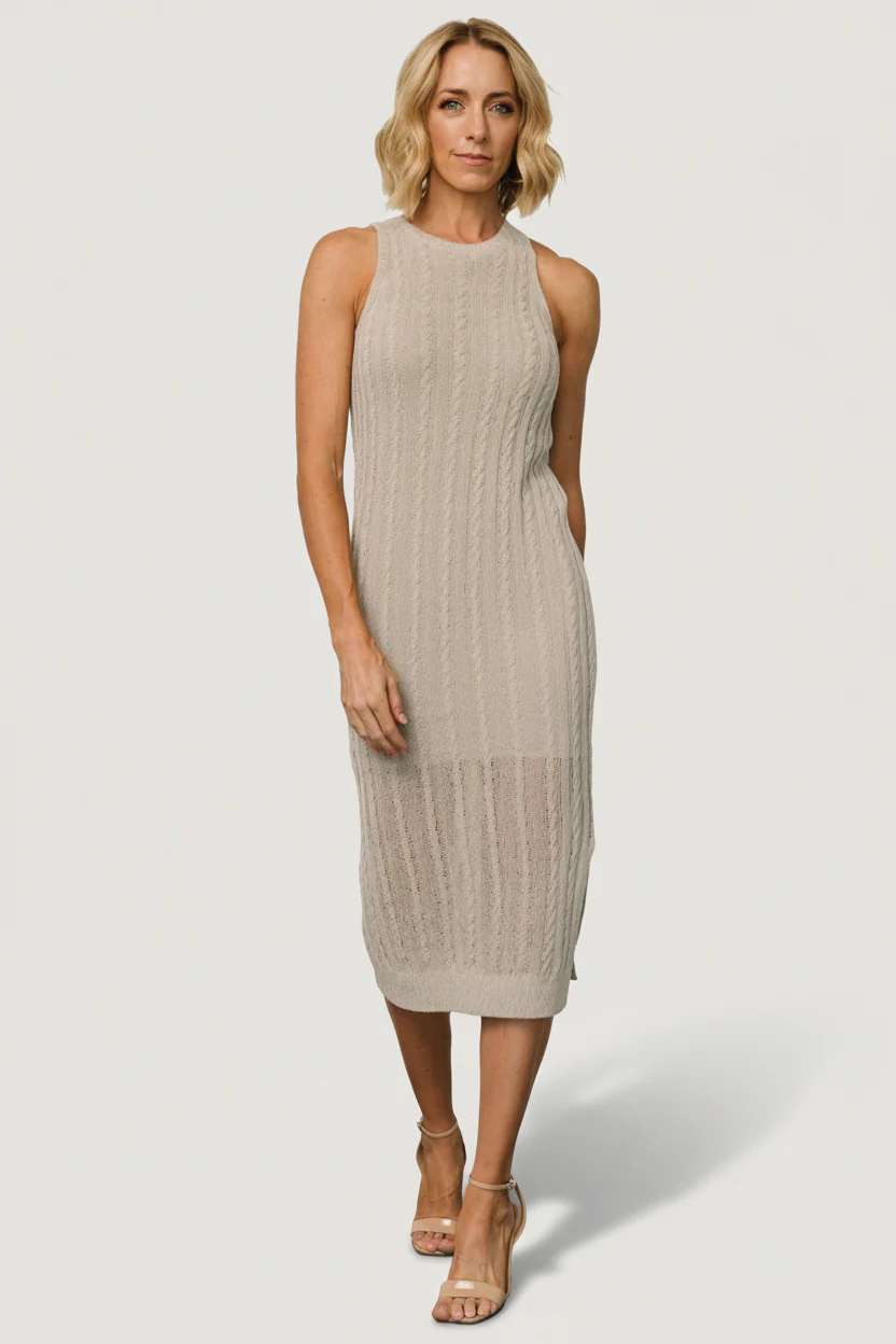Nalani Knit Tank Midi Sheath in Stone