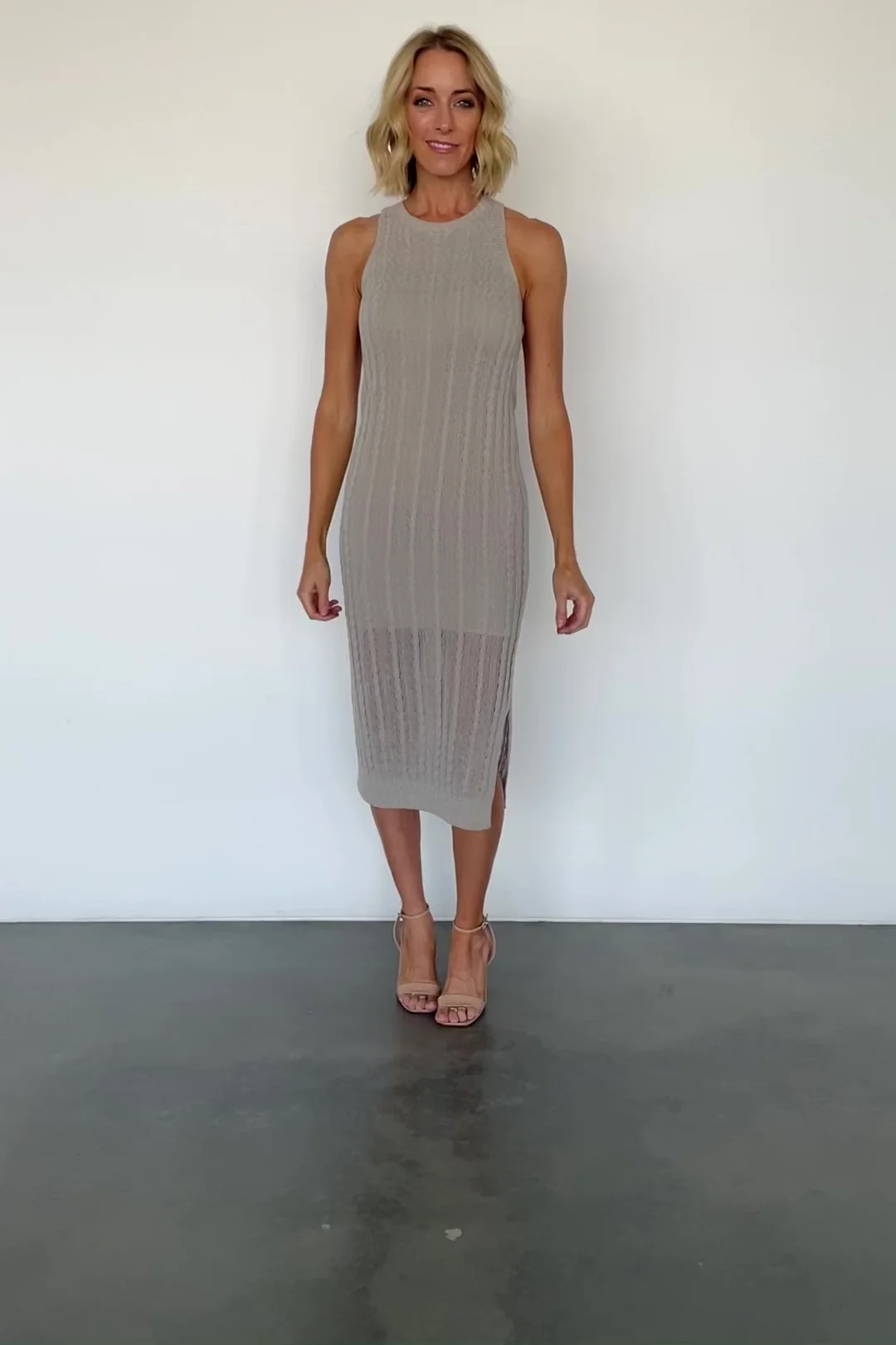 Nalani Knit Tank Midi Sheath in Stone