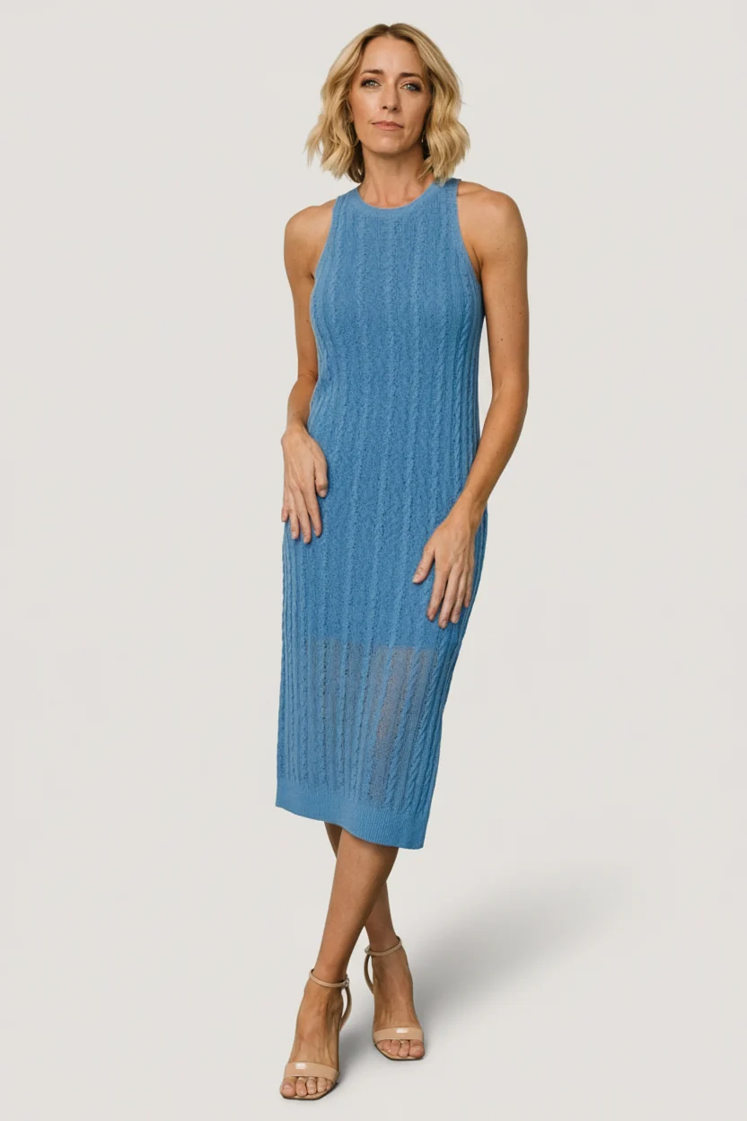 Nalani Cable Knit Tank Midi Dress — Bold Blue