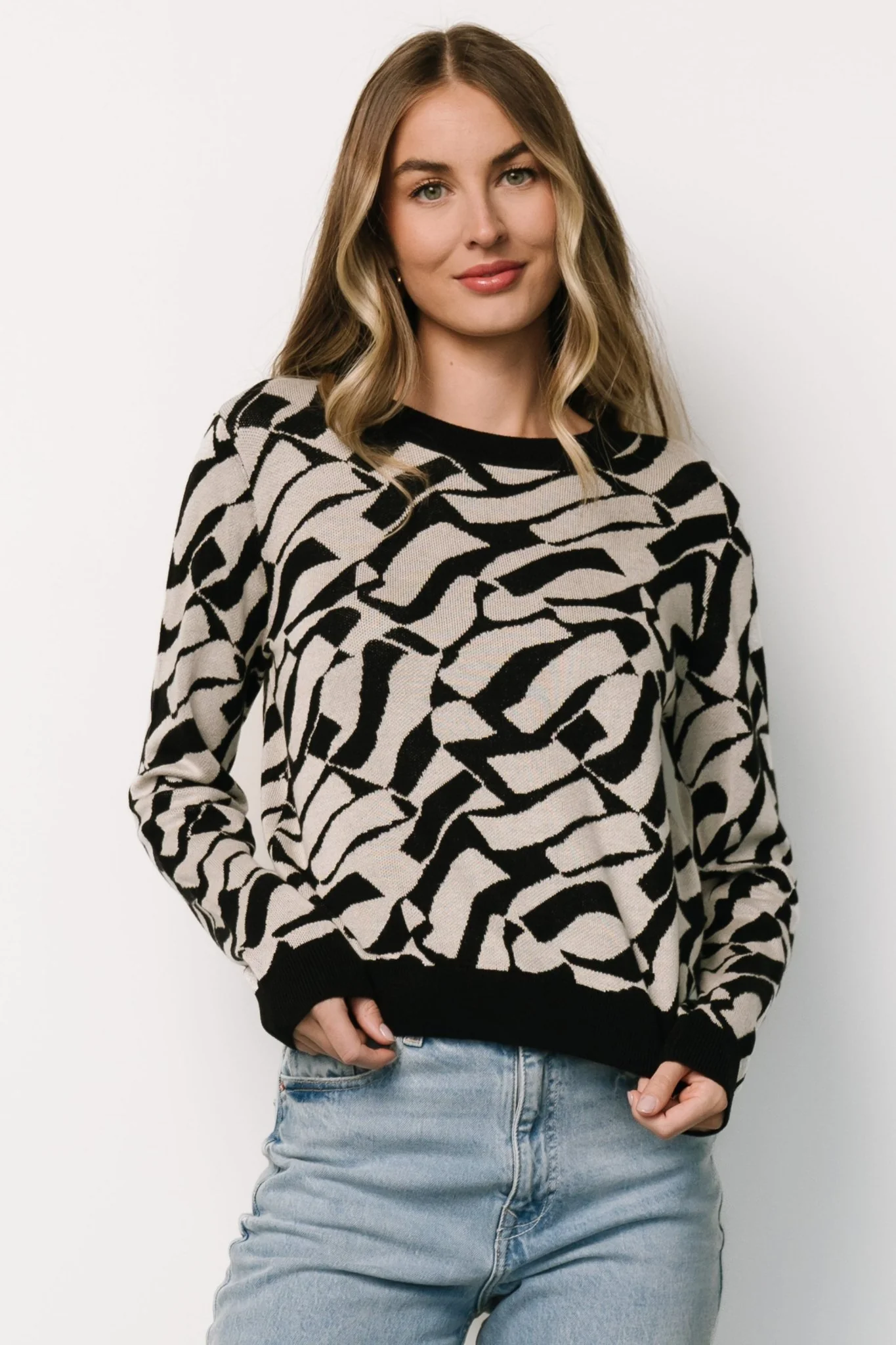 Petra Knit Sweater Top, Black + Ivory