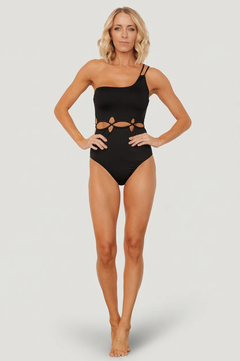 Monaco One-Shoulder Cutout Swimsuit Black