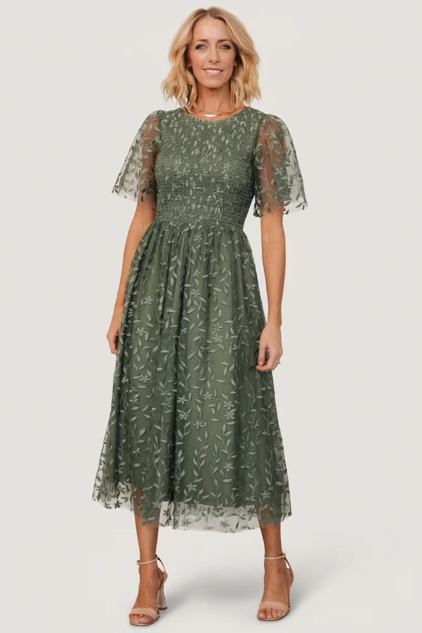Kendra Embroidered Midi Dress, Dark Sage 14 Kendra Embroidered Midi Dress, Dark Sage