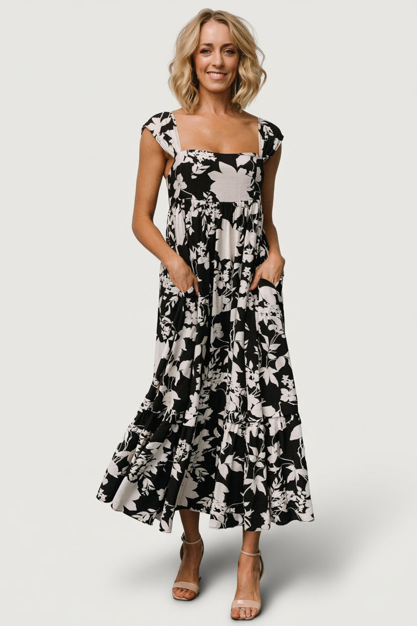 Aita Maxi Dress, Black & Ivory Floral