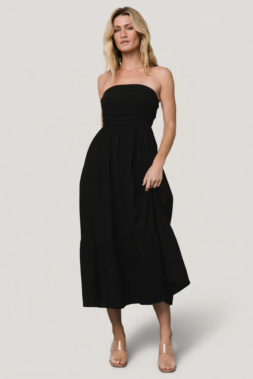 Delray Strapless Midi - Black Smocked 15 Delray Strapless Midi - Black Smocked