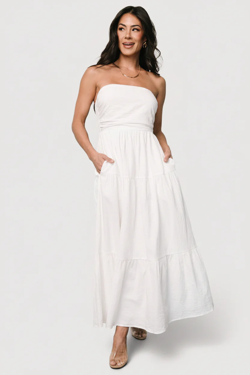 Delray Strapless Midi Dress - Cotton Off White 1 Delray Strapless Midi Dress - Cotton Off White