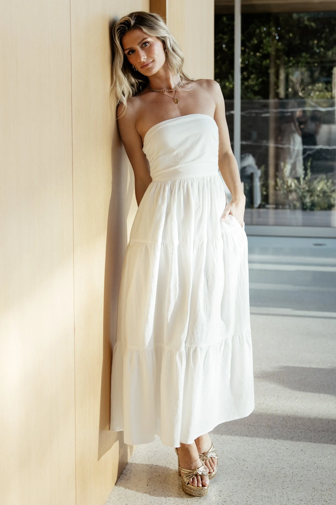 Delray Strapless Midi Dress - Cotton Off White 3 Delray Strapless Midi Dress - Cotton Off White