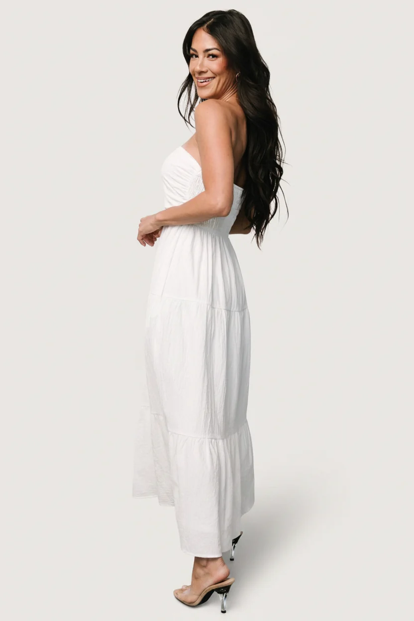 Delray Strapless Midi Dress - Cotton Off White 4 Delray Strapless Midi Dress - Cotton Off White