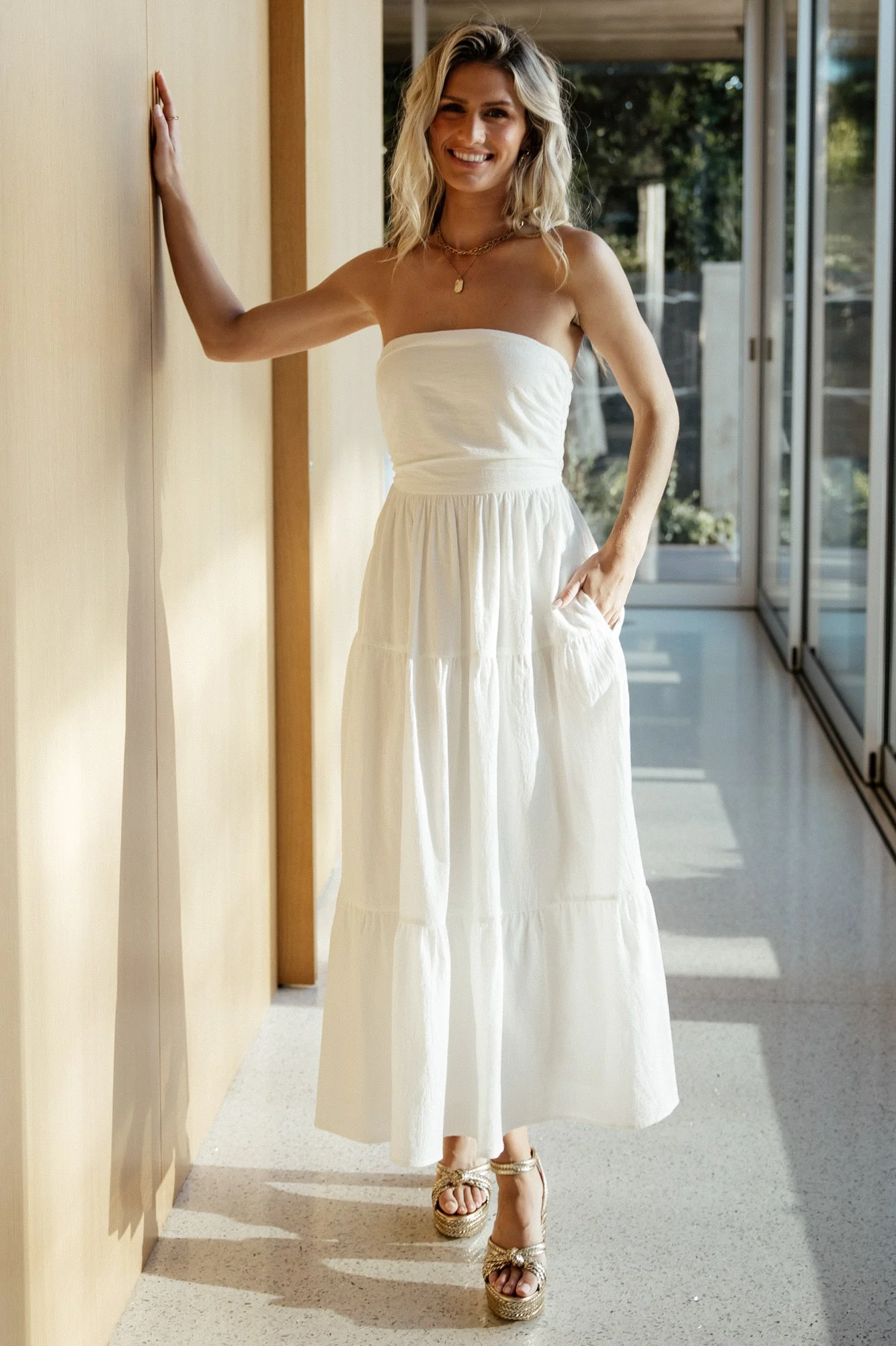 Delray Strapless Midi Dress - Cotton Off White 7 Delray Strapless Midi Dress - Cotton Off White