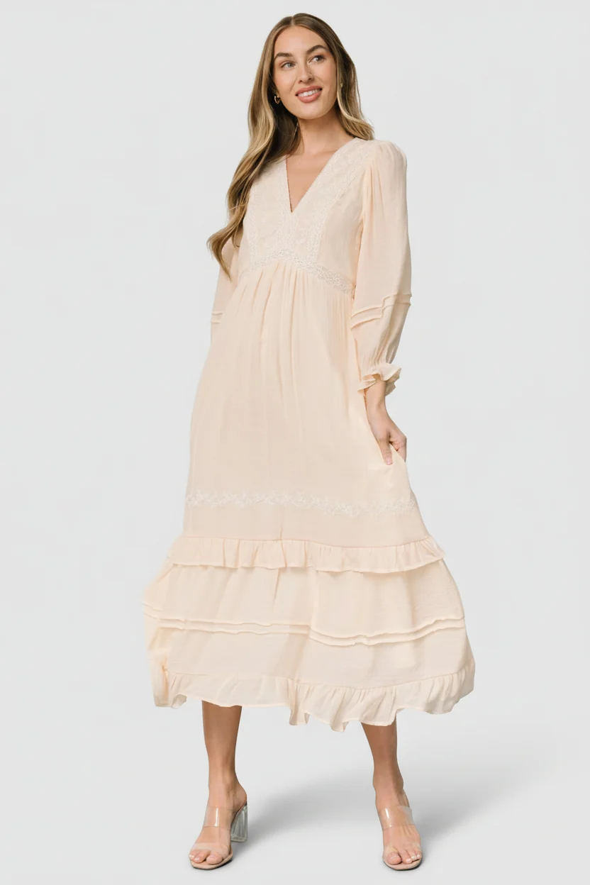 Amberlee Embroidered Midi Dress - Cream