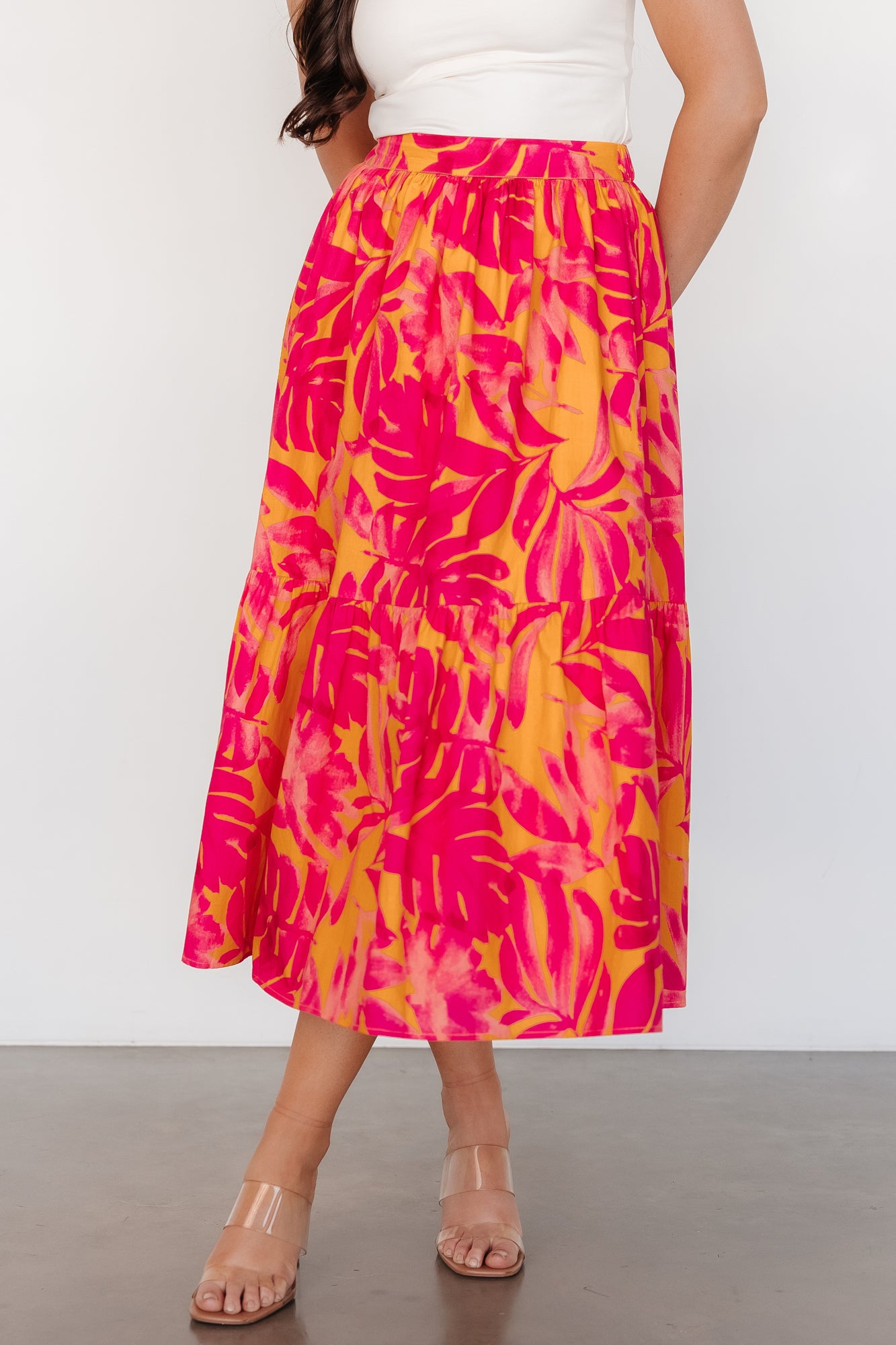 Luana Midi Tiered Skirt — Orange & Fuchsia