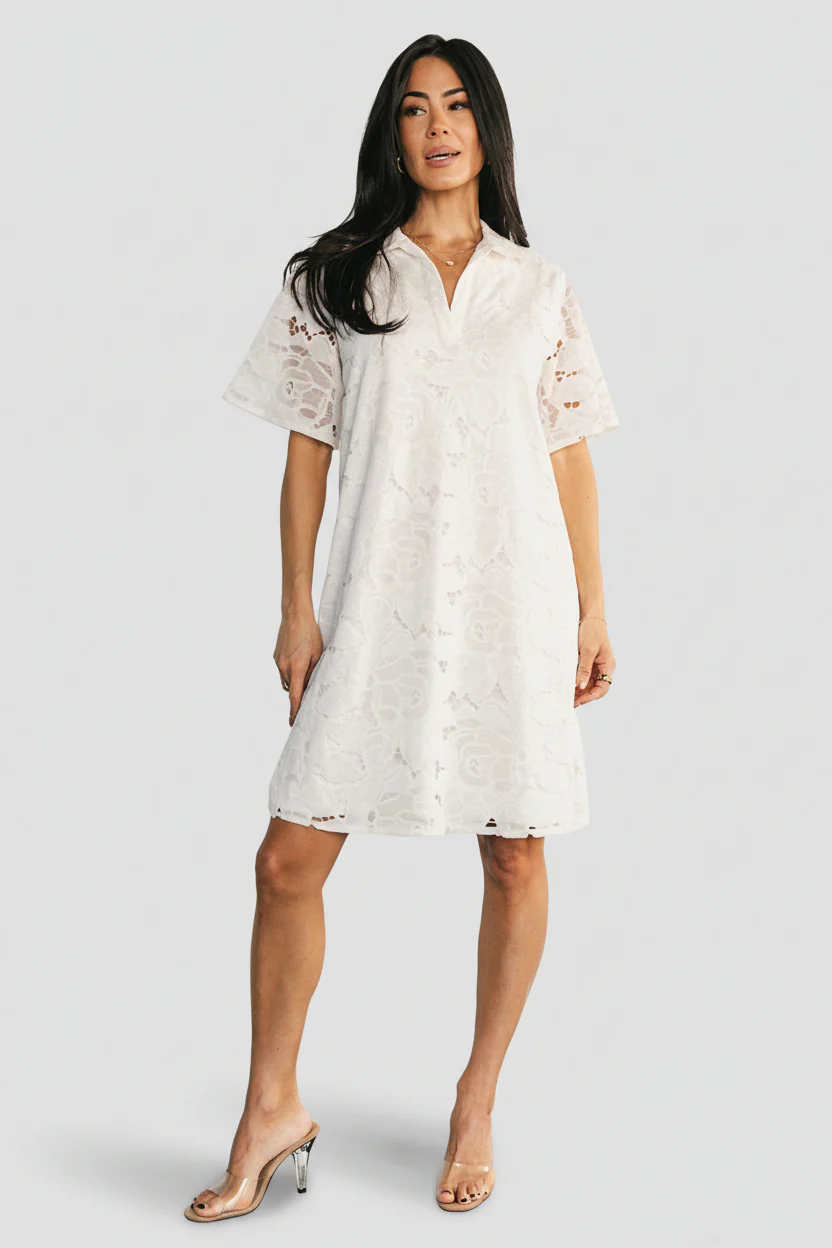 Calida Lace Short Dress — Off-White V-Neck