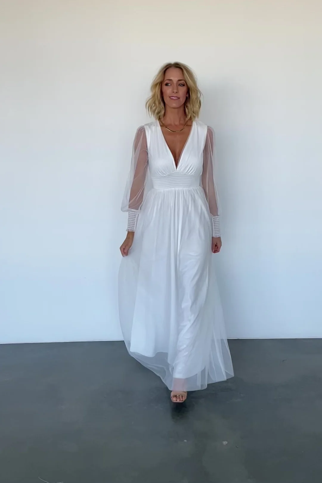 Layla Tulle Maxi Dress — White Smocked Waist