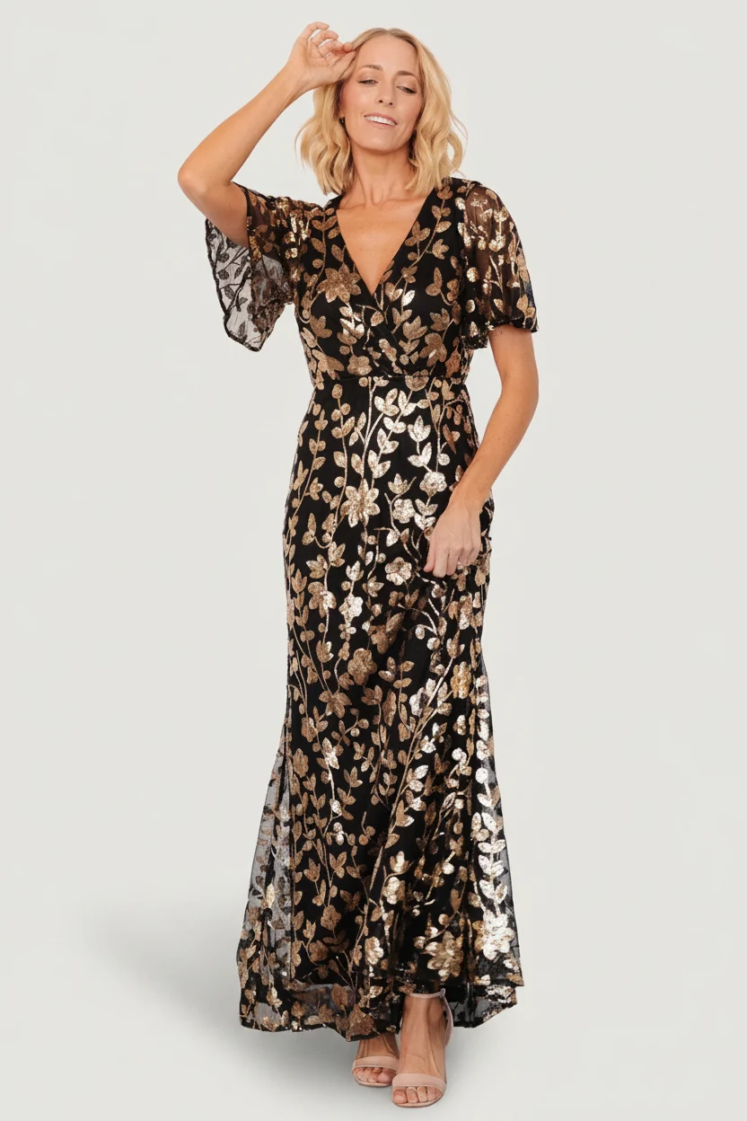 Esme Sequin Maxi Dress - Black & Gold Sequins