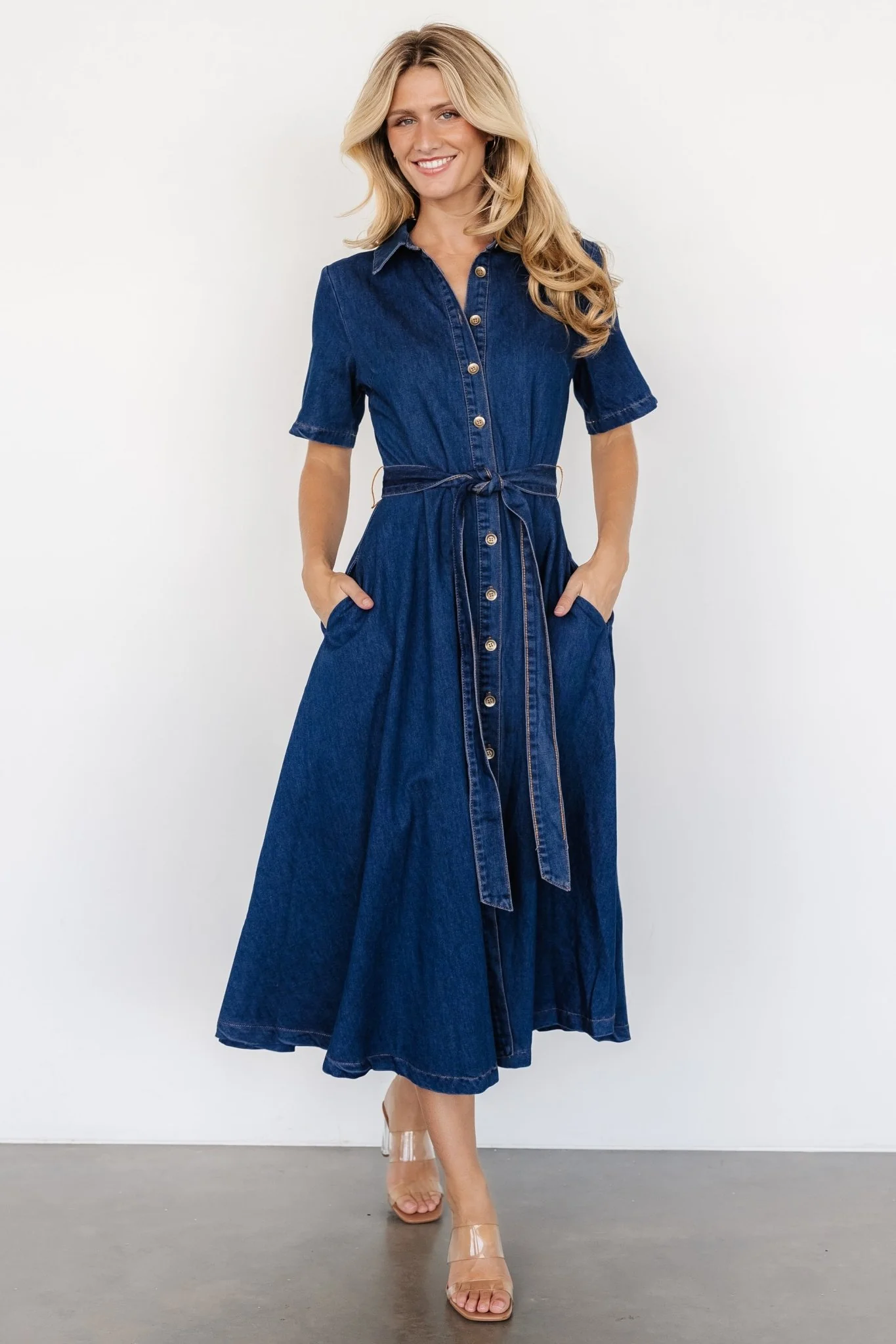 Janelle Denim Midi Dress - Collared Button-Up