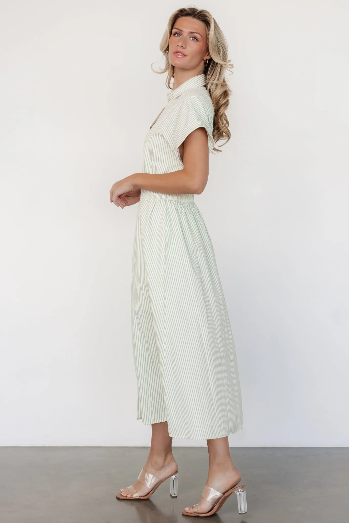 Larah Button Midi Dress - Sage Stripe 5 Larah Button Midi Dress - Sage Stripe