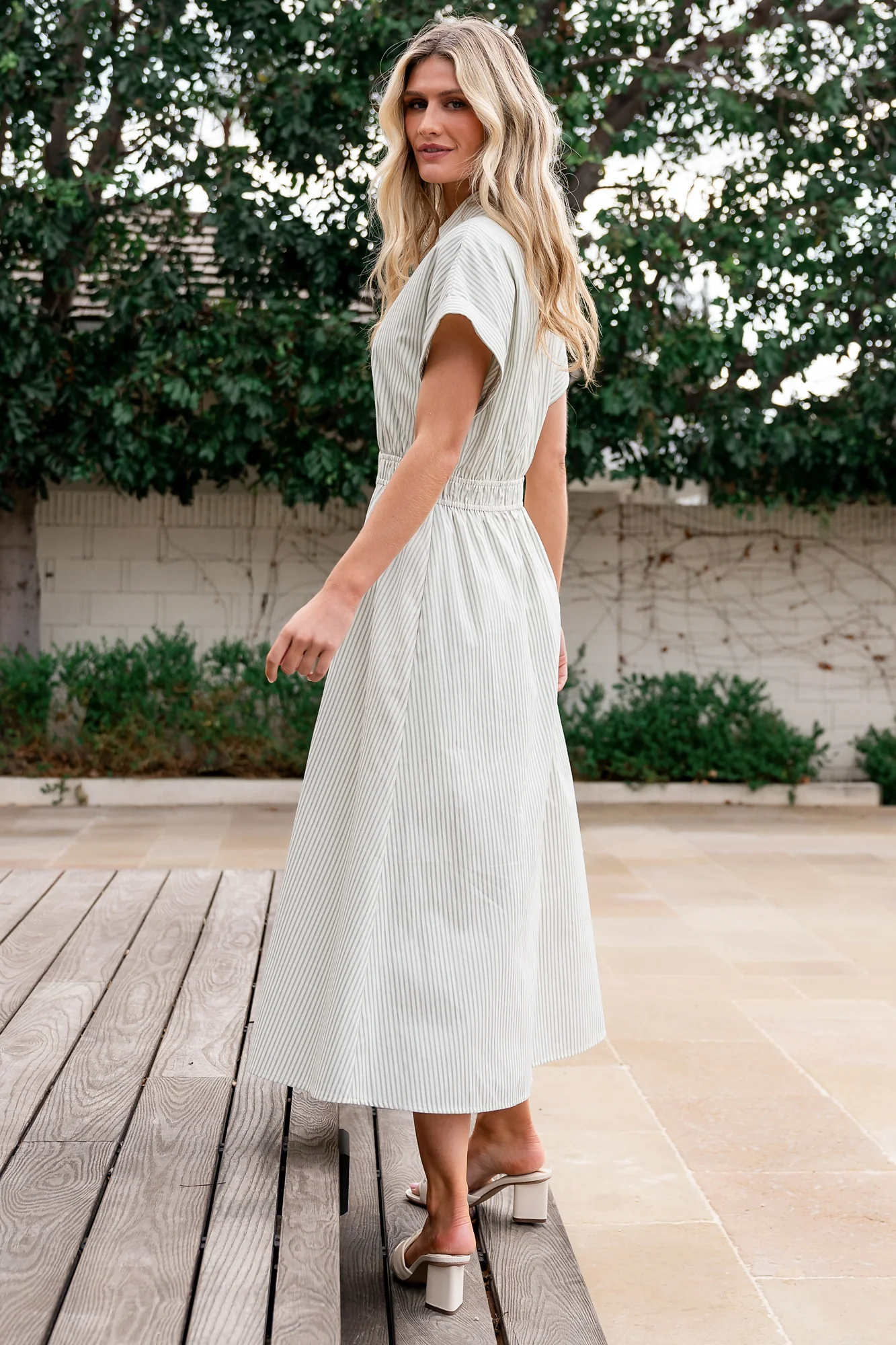 Larah Button Midi Dress - Sage Stripe 6 Larah Button Midi Dress - Sage Stripe