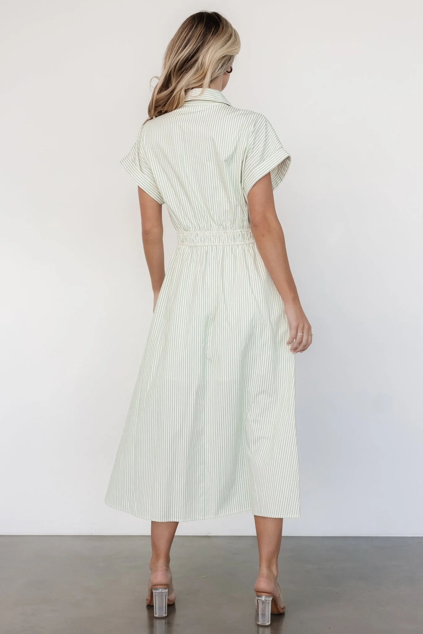 Larah Button Midi Dress - Sage Stripe 7 Larah Button Midi Dress - Sage Stripe
