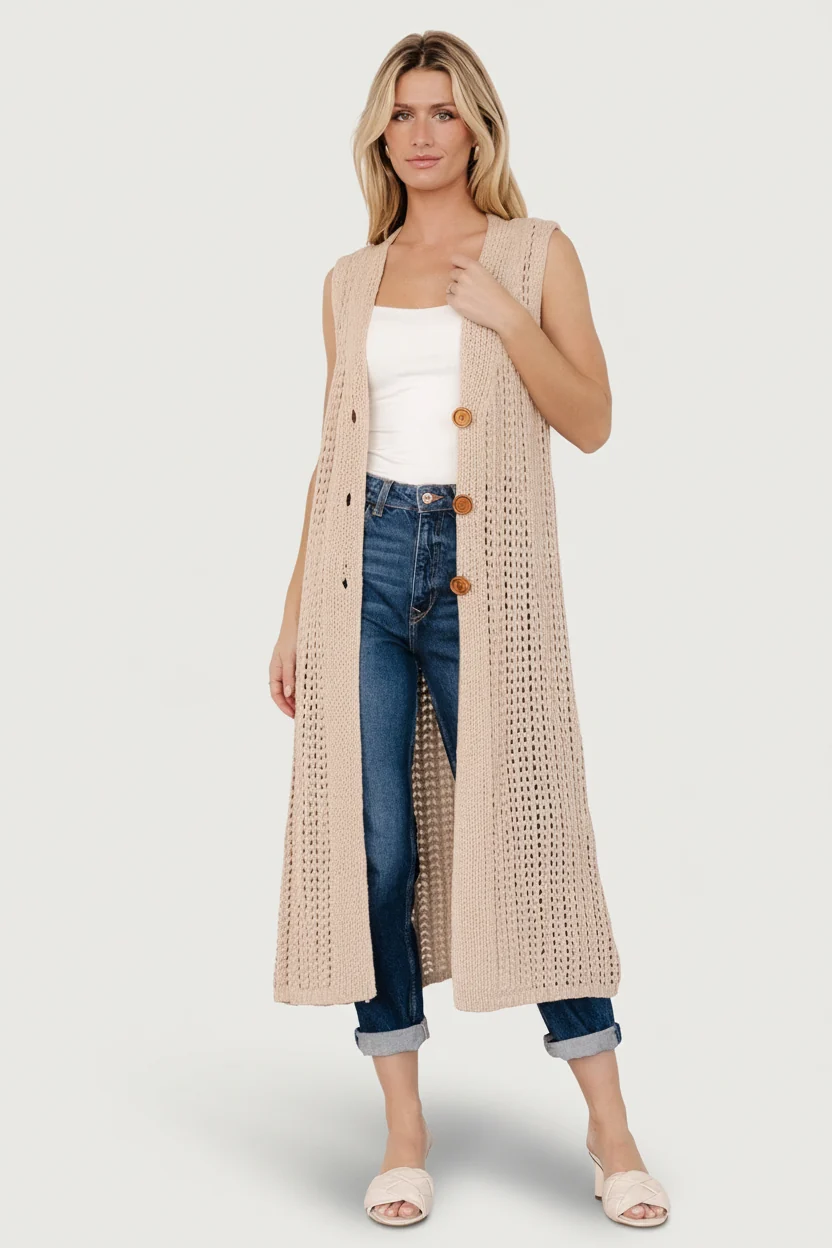 Bretta Duster Vest Natural Knit Longline Vest
