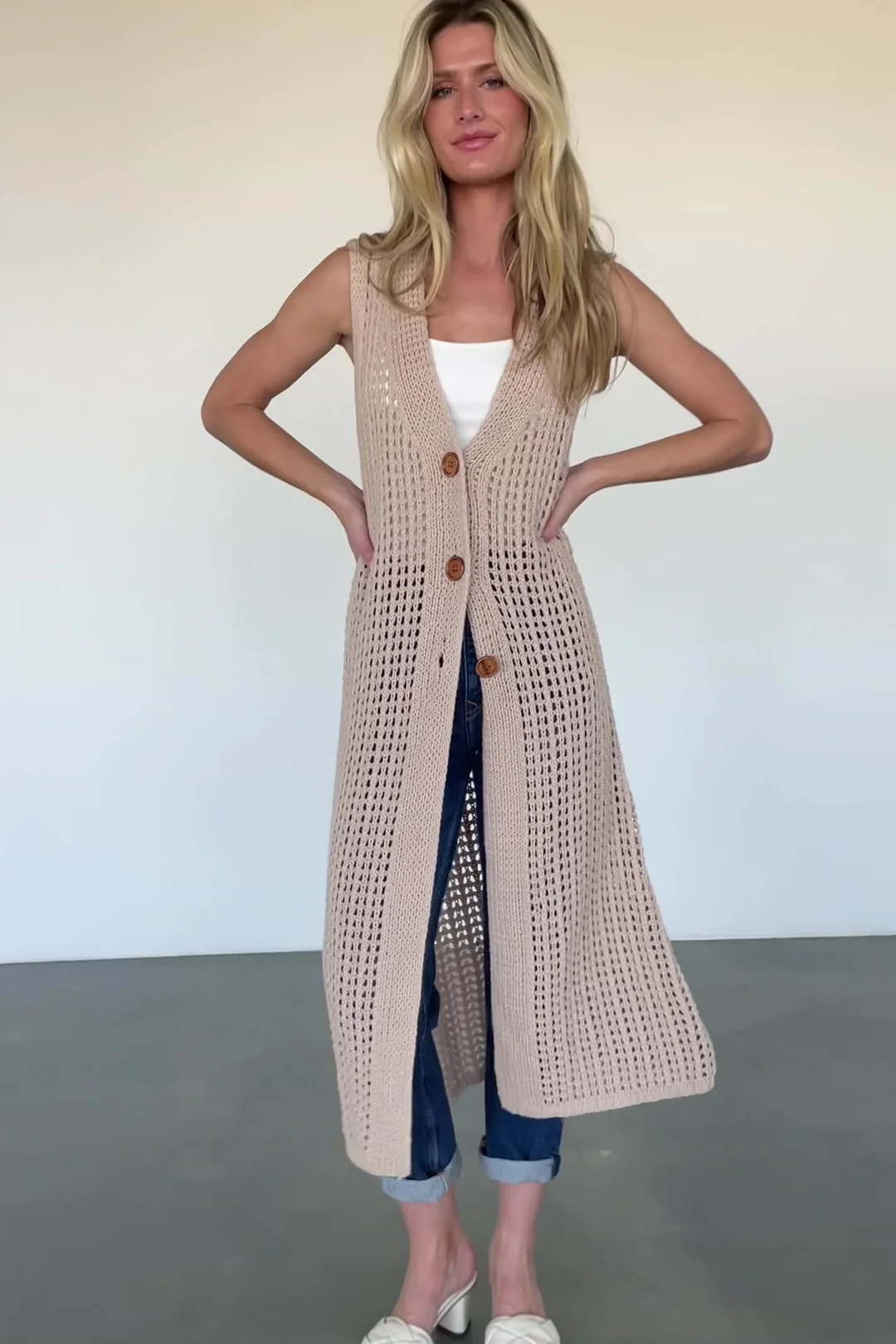 Bretta Duster Vest Natural Knit Longline Vest