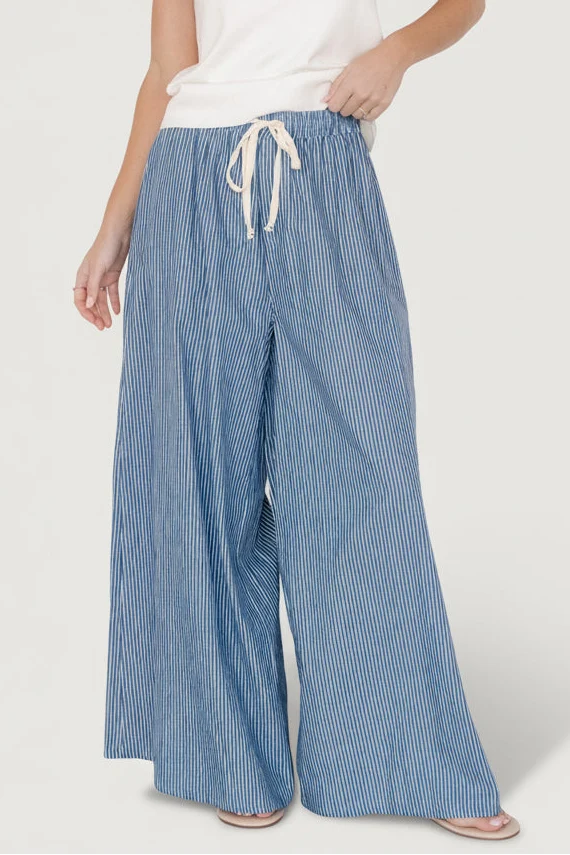 Odelia Striped Pants - Blue & Off-White Stripe