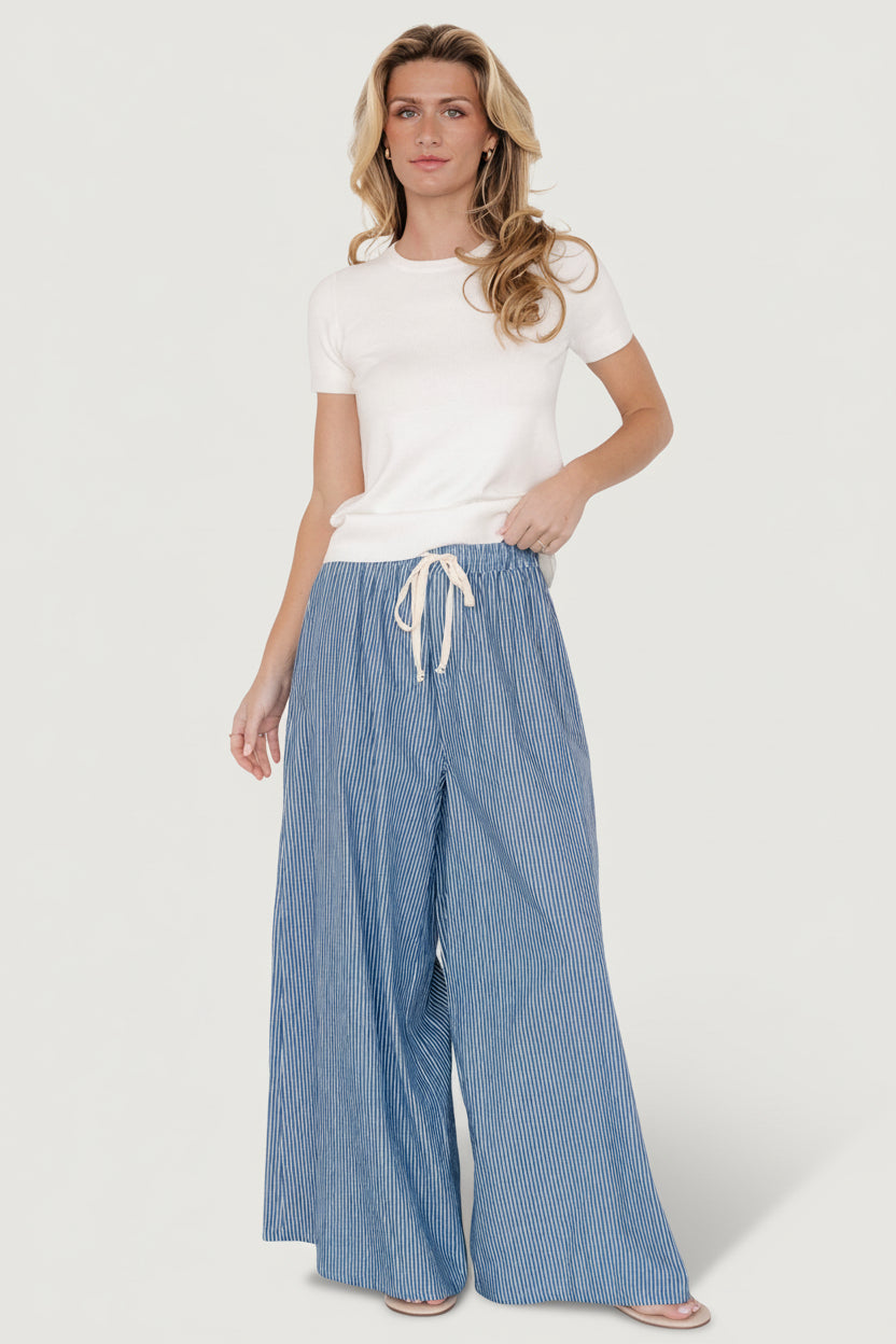 Odelia Striped Pants - Blue & Off-White Stripe 7 Odelia Striped Pants - Blue & Off-White Stripe