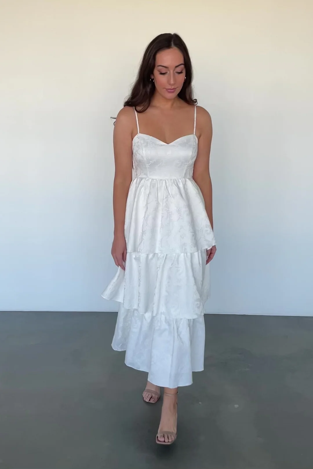 Violetta Embossed Tiered Dress — Off White