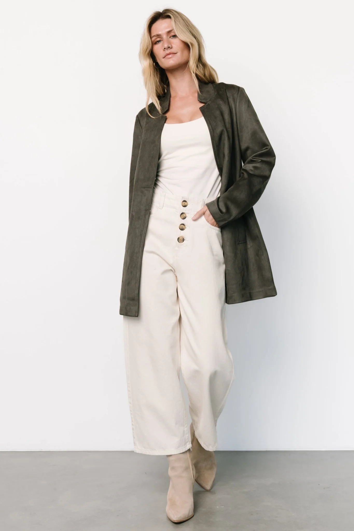 Queenie Faux Suede Jacket — Charcoal