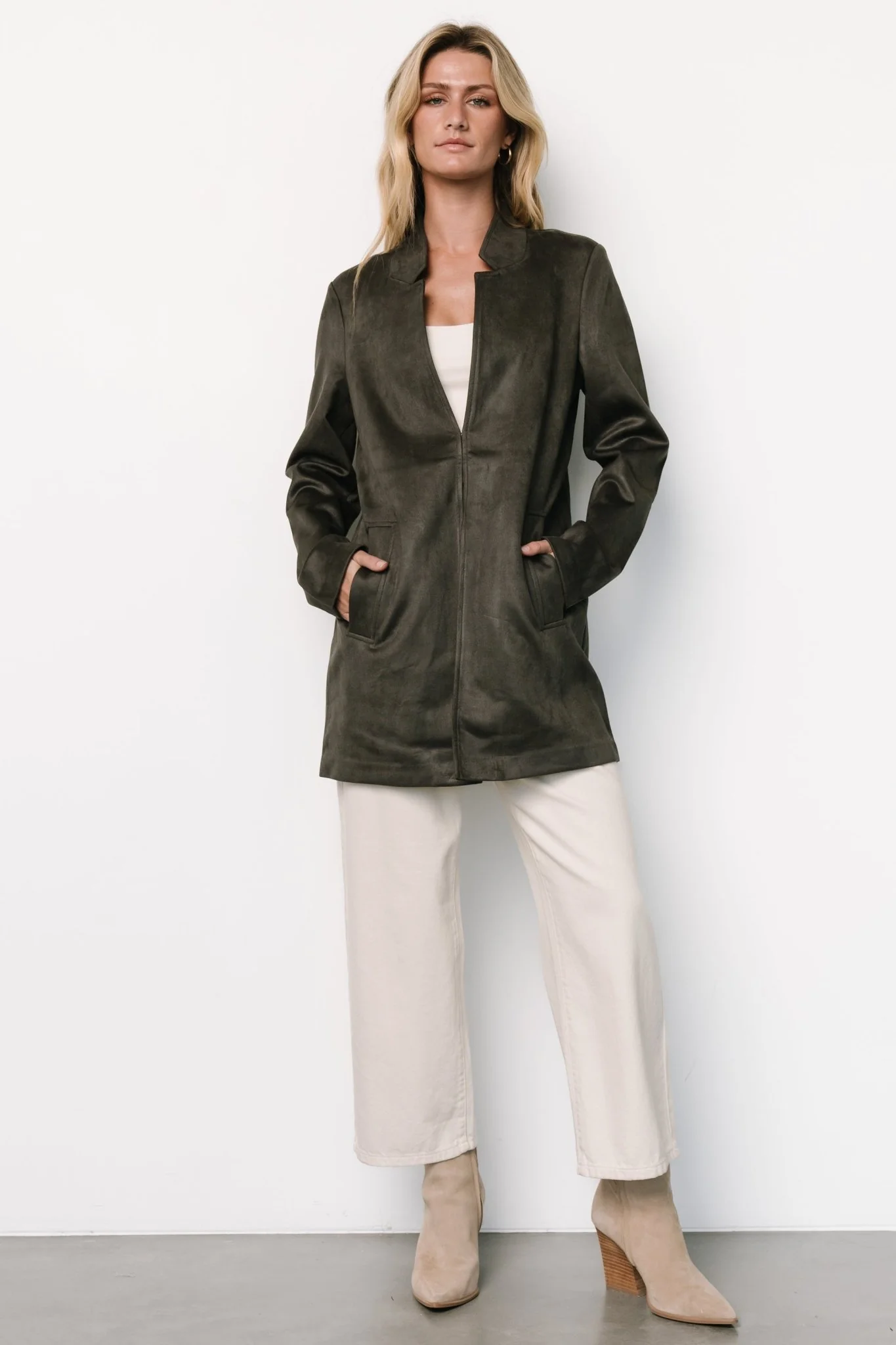 Queenie Faux Suede Jacket — Charcoal