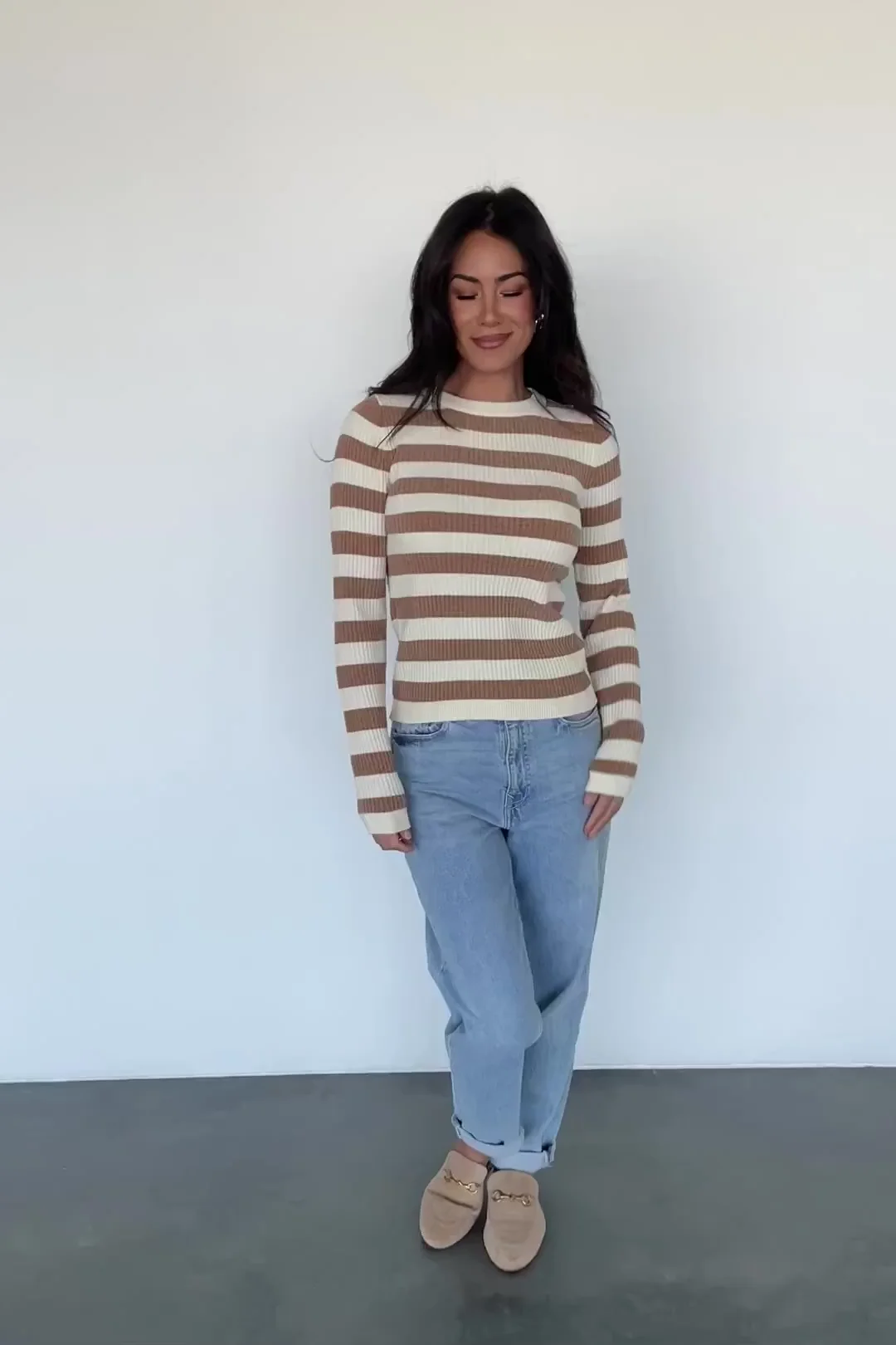 Milwaukee Striped Sweater, Camel & Ivory