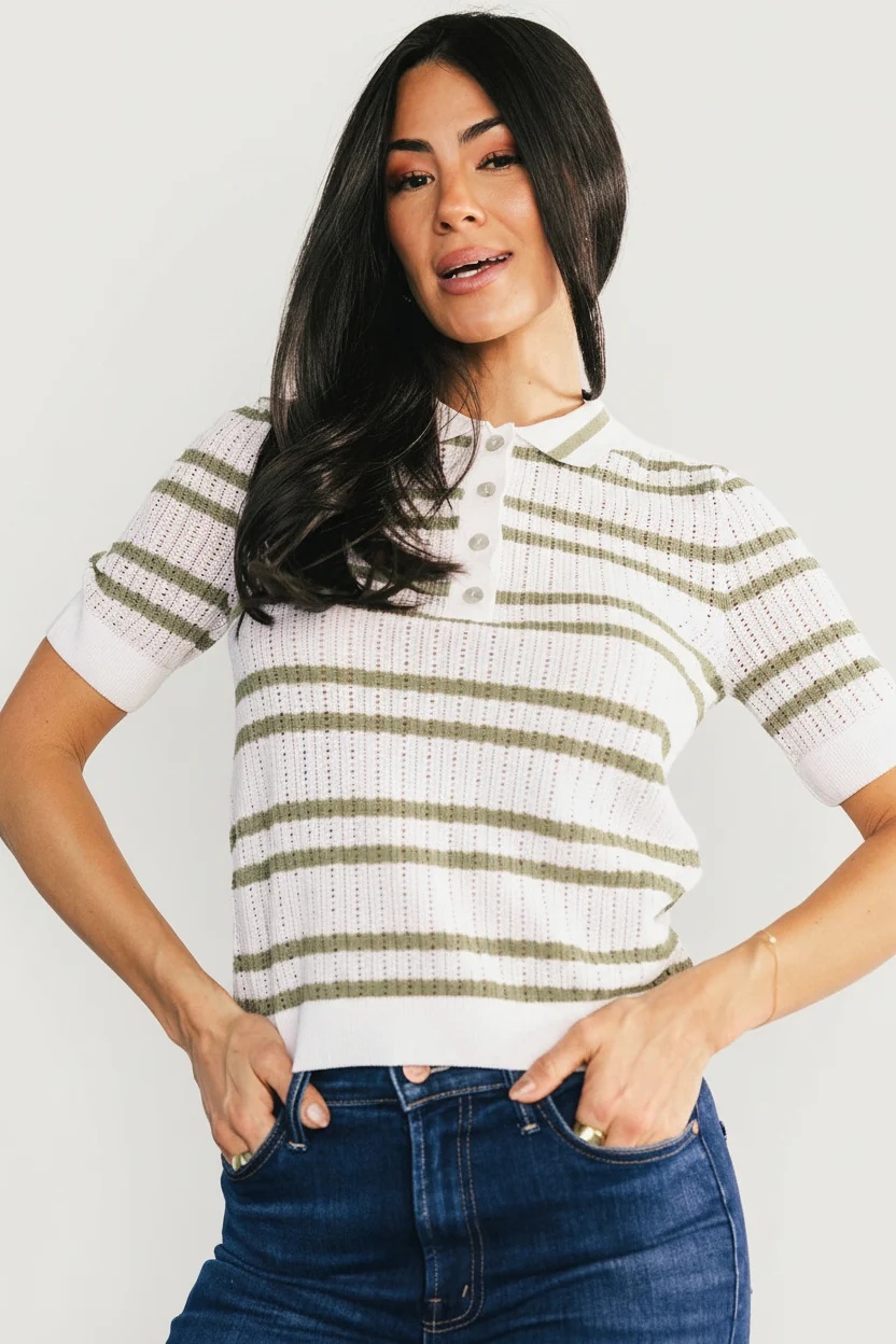 Bahía Knit Stripe Top - Sage & Off-White