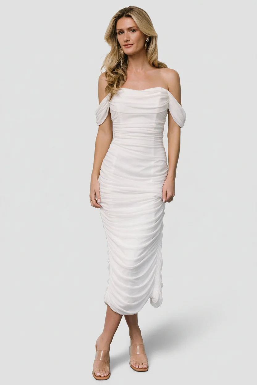 Alessandra Mesh Midi Dress, Off-White Bodycon