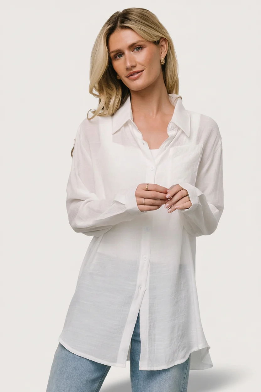 Breck Button Up Top - Off White Linen Shirt