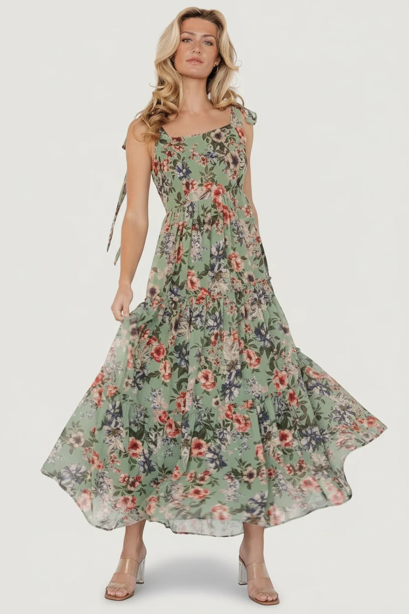 Anita Maxi Dress — Green Multi Floral Chiffon