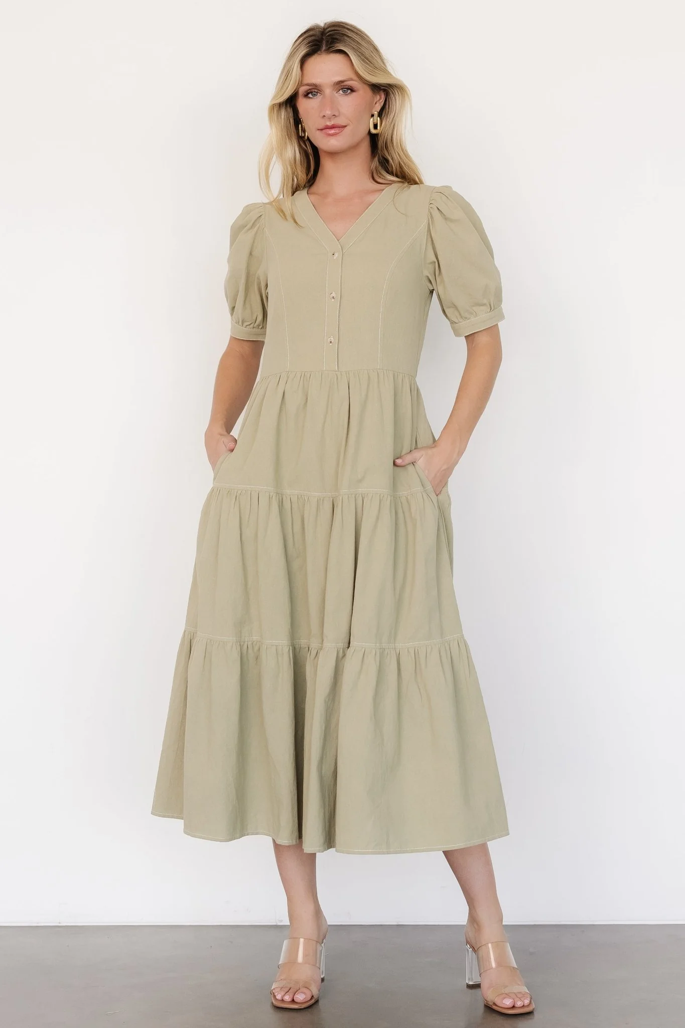 Shelby Button Top Dress — Sage Green Midi