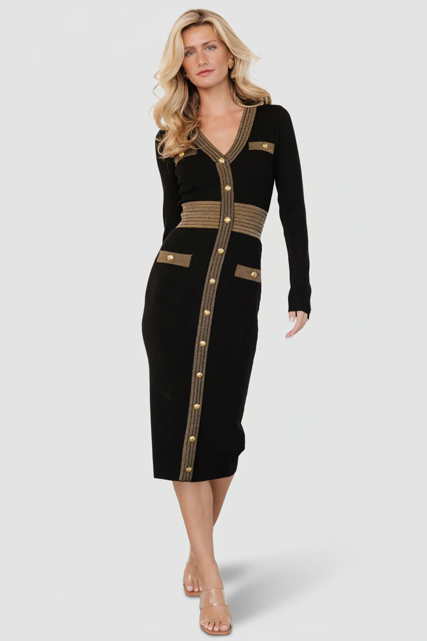 Birgitta Ribbed Sweater Dress - Black & Gold