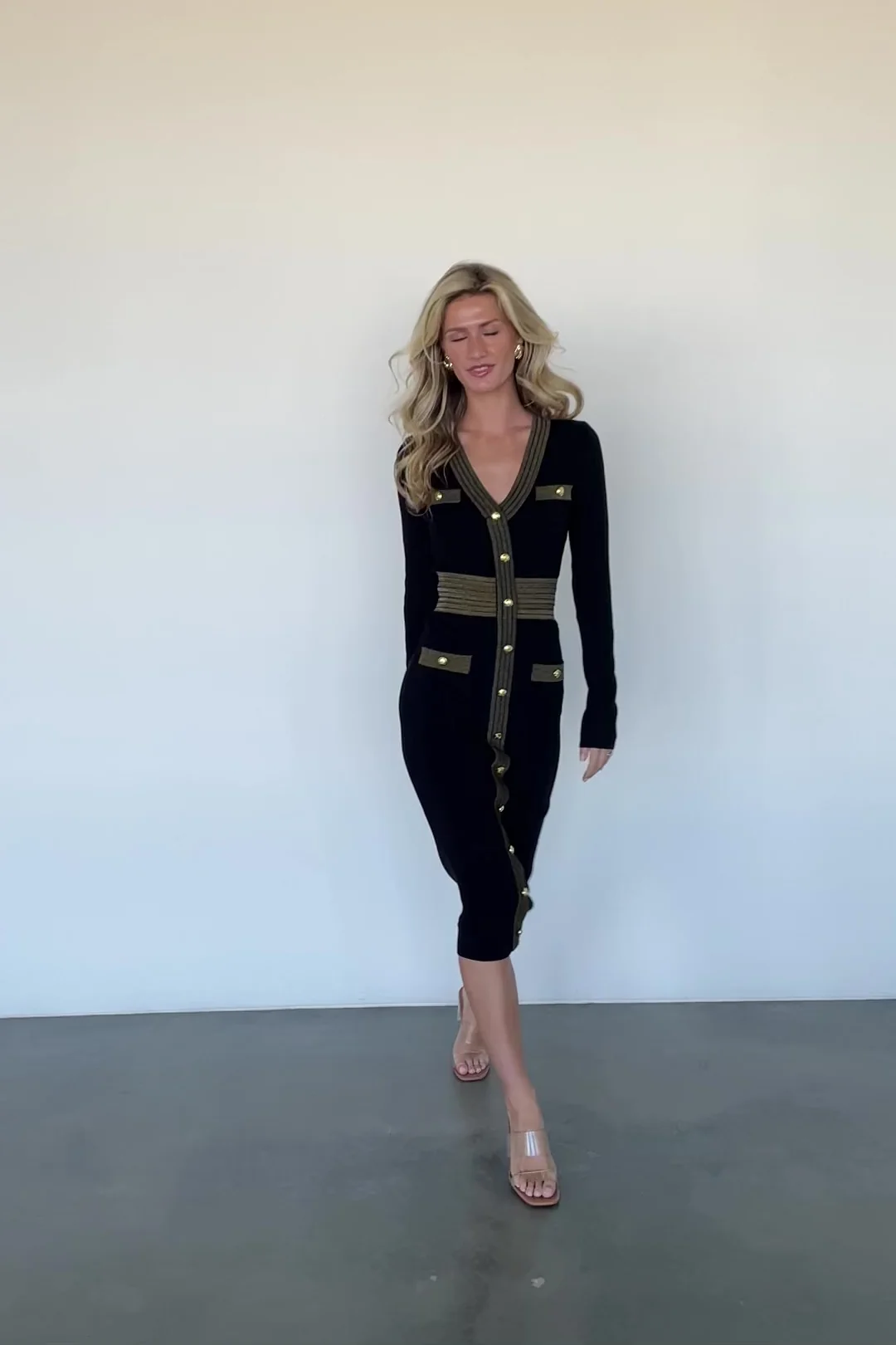 Birgitta Ribbed Sweater Dress - Black & Gold