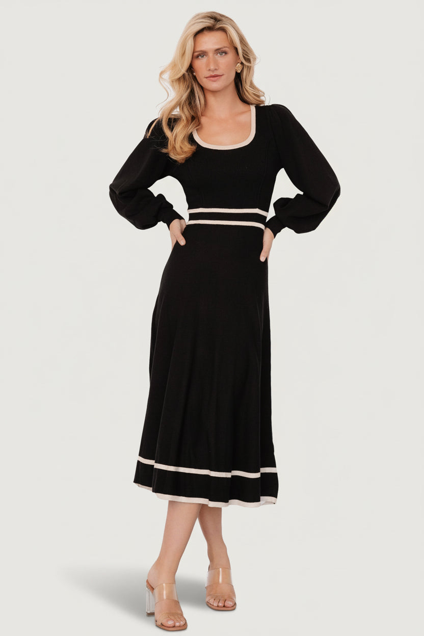 Winslet Knit Dress — Black & Cream Midi