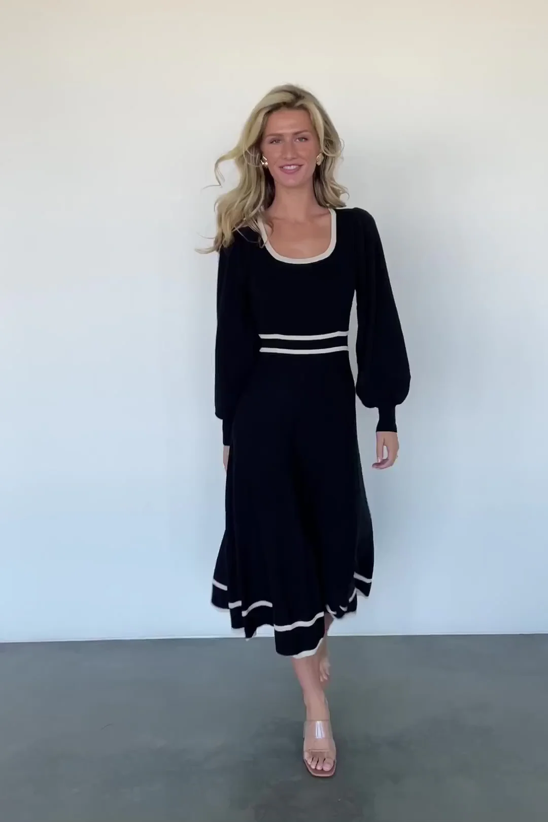 Winslet Knit Dress — Black & Cream Midi
