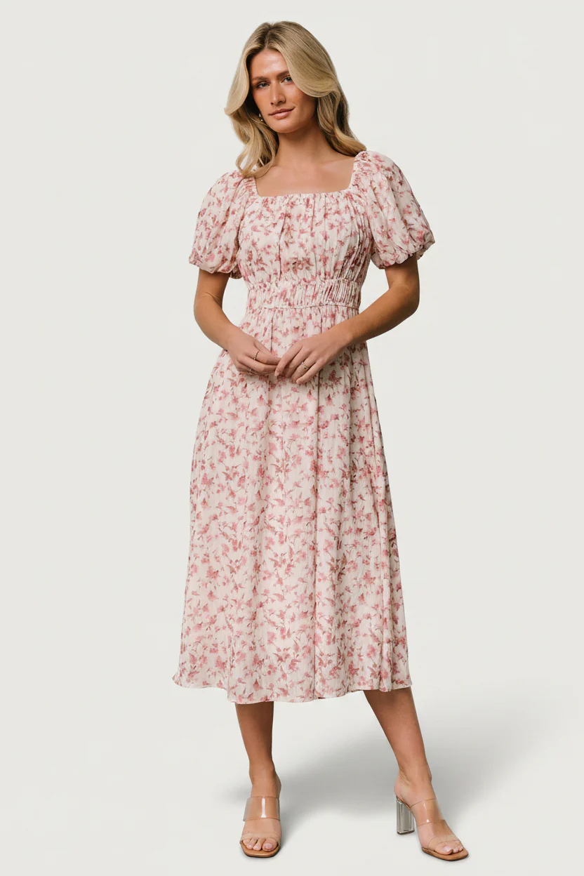 Dorine Midi Dress — Ivory & Blush Floral