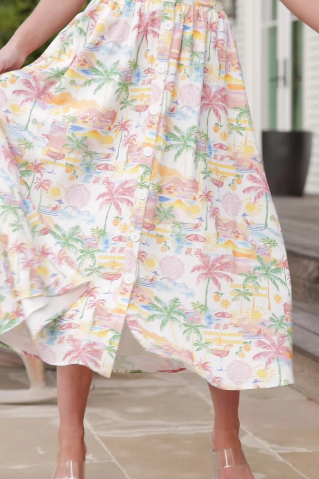 Gigi Button Midi Skirt - Off-White Multi Print