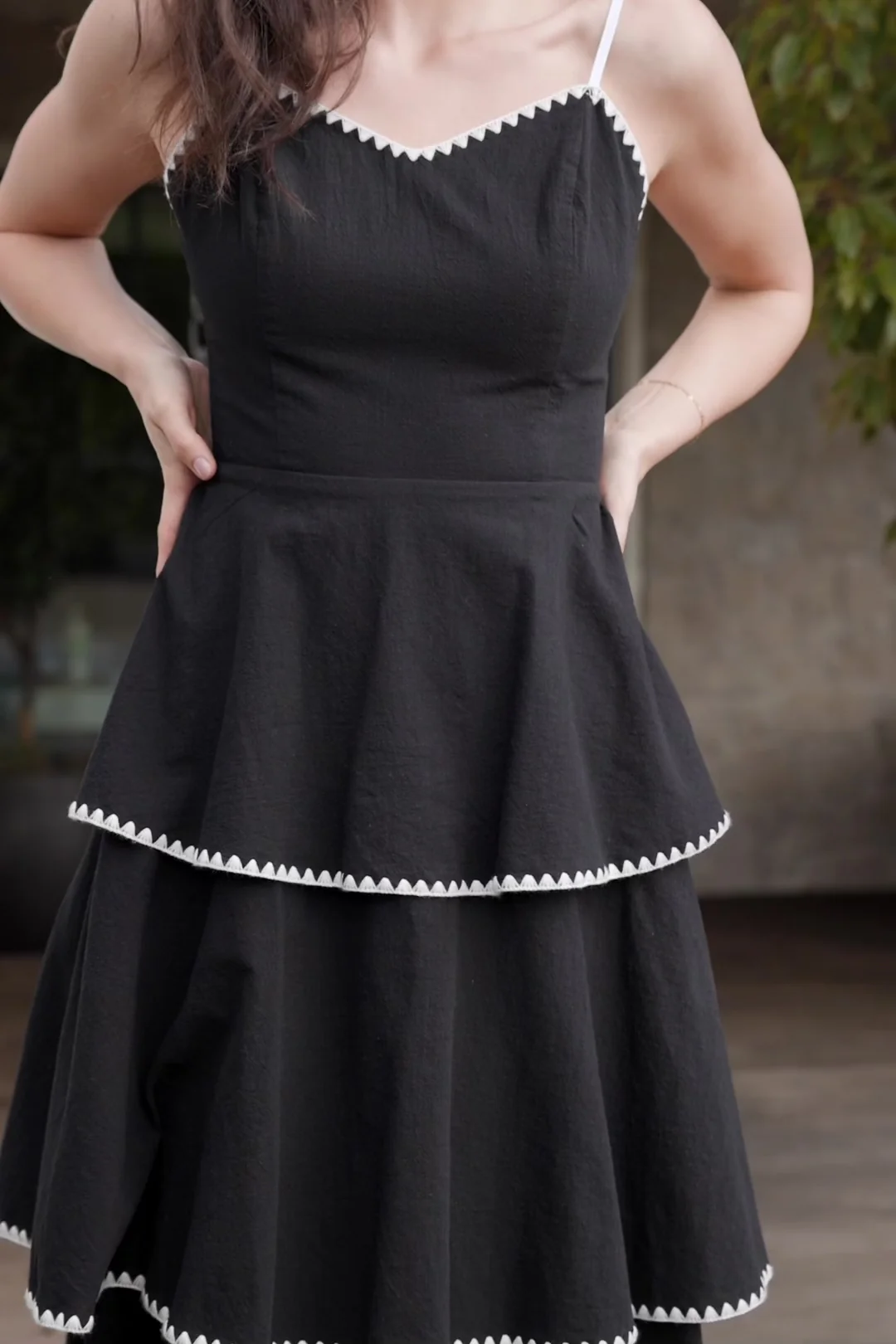 Odette Tiered Midi Dress — Black & White