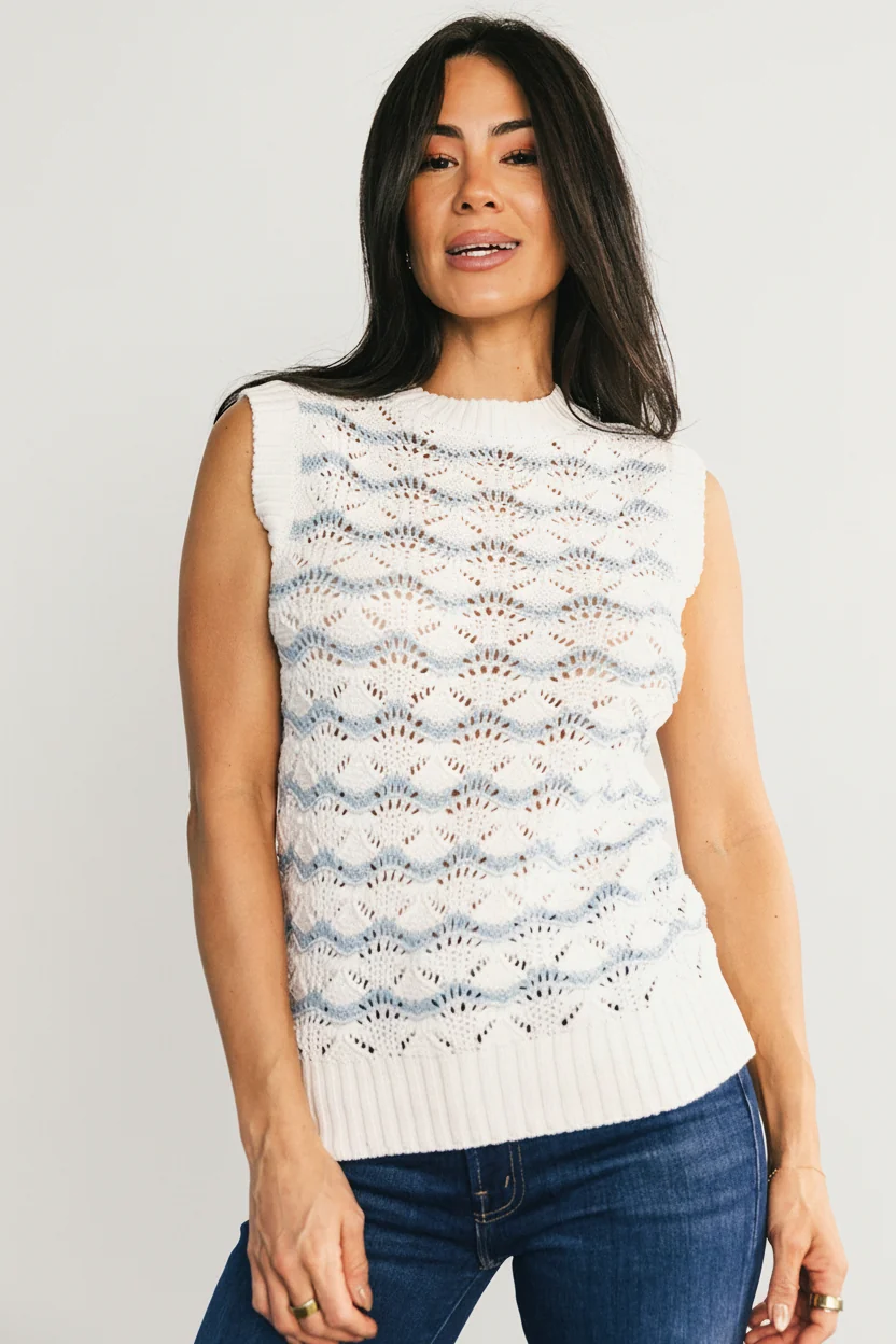 Baeza Crochet Tank - Blue & Off-White Stripe