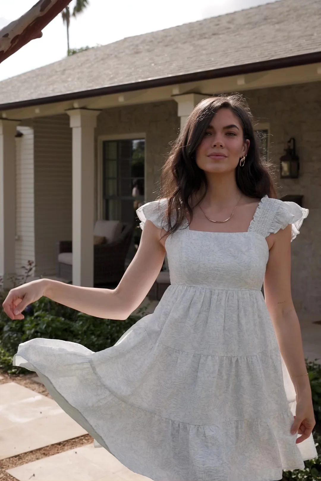 Suri Short Dress — Off White & Blue Floral