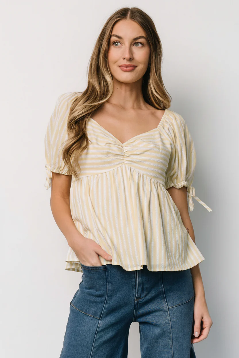 Betsy Peplum Top — Yellow & White Stripe